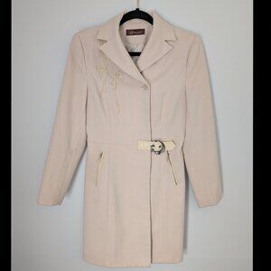 Cream Boutique Statement Coat w/ Artistic Appliqué & Hardware | Women’s 12